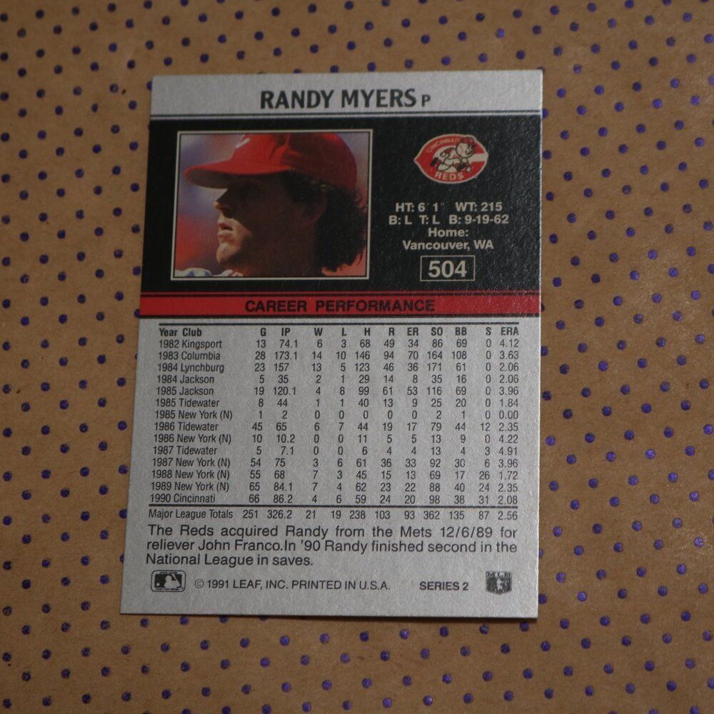Randy Myers #504 Baseball Card - Picture 2 of 2